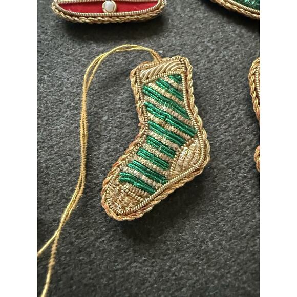 8 Vintage Christmas Ornaments, Velvet Beaded Pearls Holiday 2” - Picture 2 of 9